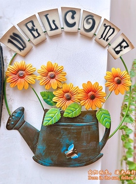 佳鲤推荐仙鹤摆件水壶向日葵户外花园庭院墙铁艺WELCOME欢迎牌