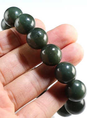 【有瑕特价】和田玉手链 卡16青玉圆珠男款手串 楼叔孤品