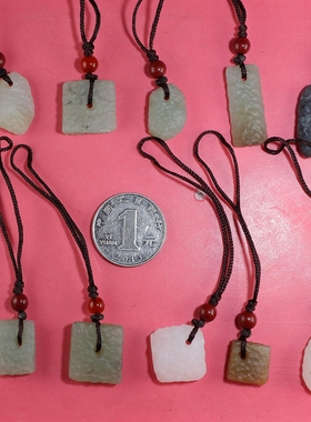 【手机吊坠】天然和田玉楼叔手工雕刻复古橘皮锤纹平安无事小吊坠