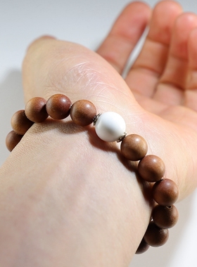 【新品】印尼芭比檀香+白海贝珠手链 10mm女款手串 楼叔精选