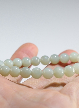 【超值】和田玉手链 8mm青白玉圆珠女款手串 楼叔孤品