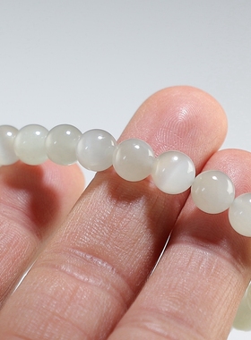 【透水】和田玉女款手链 8mm圆珠青白玉手串 微瑕特价 楼叔孤品