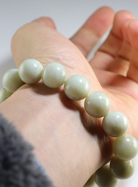 【福利价】和田玉手链 微瑕卡14青白玉圆珠手串 楼叔孤品