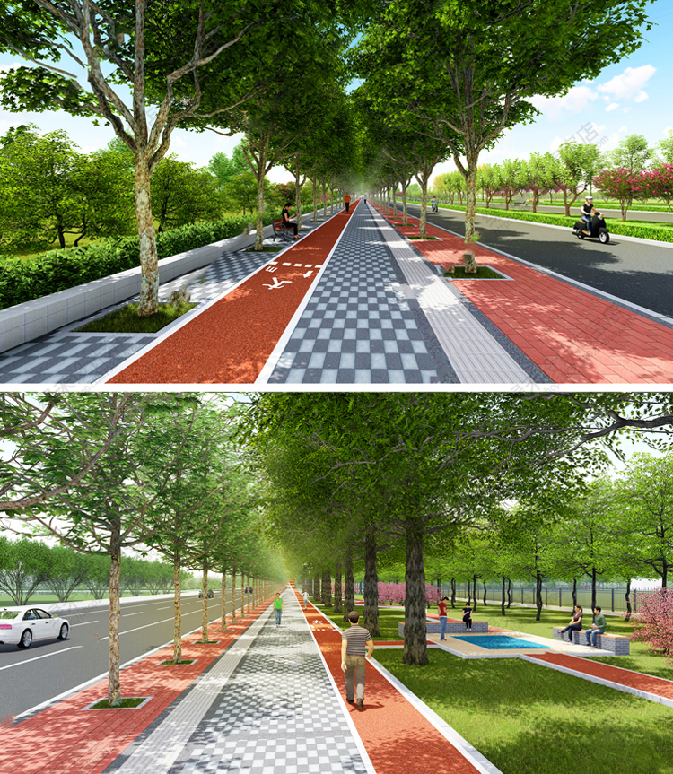 城市人行道路景观生态运动公园健身步行道骑行绿道塑胶跑道SU模型 - 图1