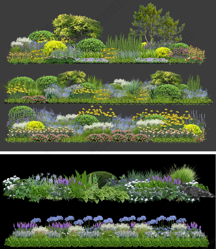 花境植物组团组合搭配SU模型园林景观树木乔灌木花卉花镜草图大师-图2
