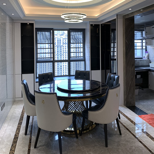 新款大理石圆形餐桌带转盘轻奢高端现代简约欧式家用圆桌吃饭桌子 - 图2