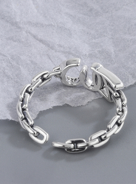 戒指环扣S925纯银戒指环环相扣