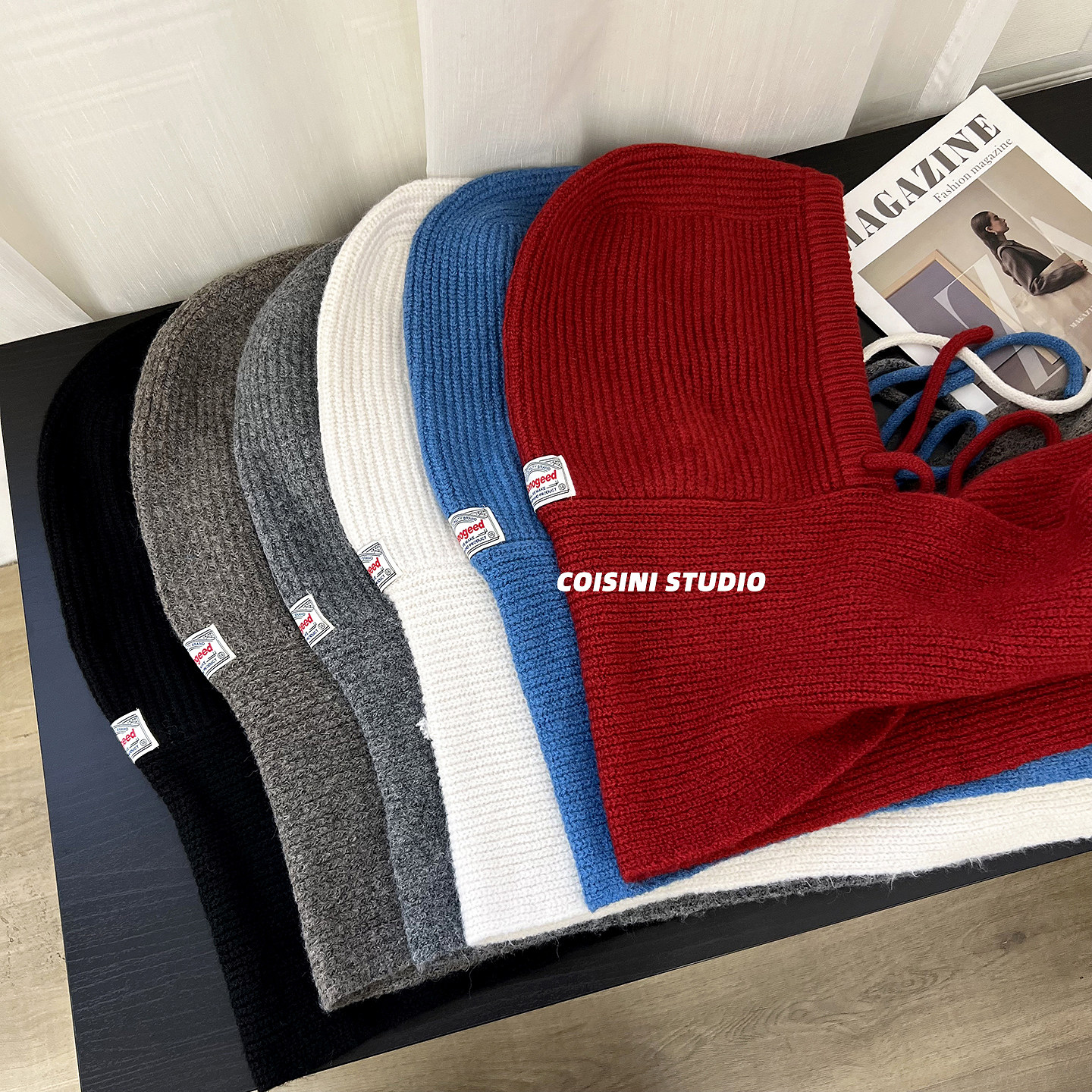 韩版蓝色巴拉克拉法帽子女秋冬季保暖毛线帽子围巾一体连帽针织帽,淘宝优惠券,粉丝福利购,淘宝优惠卷