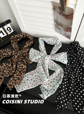 韩版ins时尚薄荷绿波点长条丝巾女生气质优雅百搭系脖配饰丝巾潮