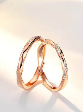 S925纯银莫比乌斯情侣戒指一对轻奢对戒开口调节扭臂镶钻时尚饰品