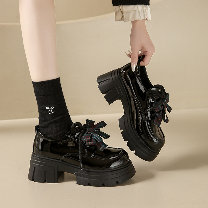 英伦风小皮鞋松糕厚底玛丽珍鞋黑色漆皮系带蝴蝶结学院风粗跟单鞋,淘宝优惠券,粉丝福利购,淘宝优惠卷