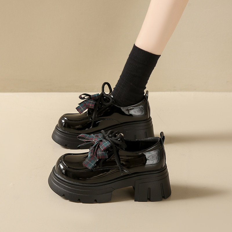 英伦风小皮鞋松糕厚底玛丽珍鞋黑色漆皮系带蝴蝶结学院风粗跟单鞋,淘宝优惠券,粉丝福利购,淘宝优惠卷