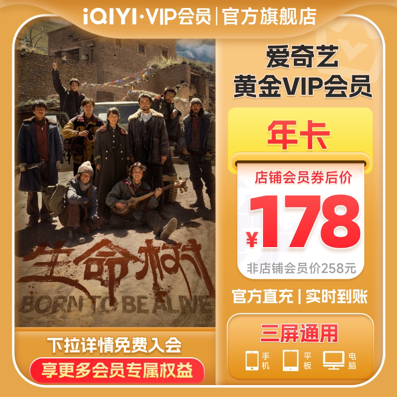 爱奇艺黄金vip会员年卡12个月视频直充会员爱奇艺vip 不支持电视