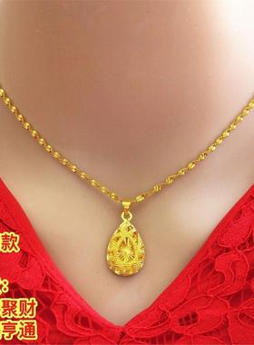 香港真金色爱心吊坠沙金项链女款