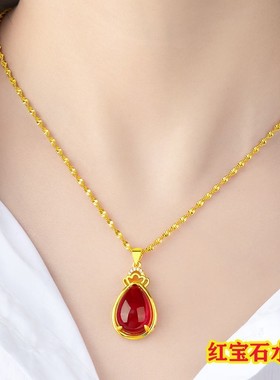 香港真金色项链女款玉髓宝石吊坠