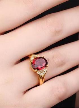 沙金戒指红宝钰石女时尚气质开口