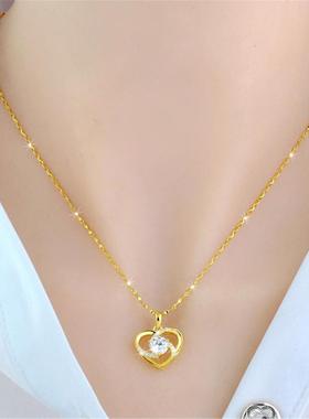时尚越南沙金项链女不掉色女首饰品百搭锁骨链心心相印百合花吊坠