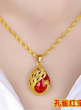 真金色项链女首饰水滴转运珠吊坠