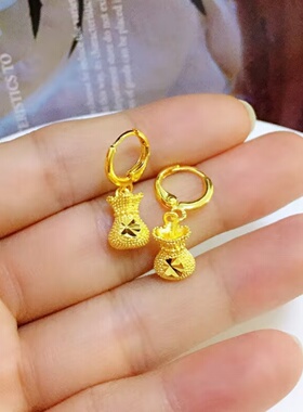 这耳环太美了！真金色沙金耳环女