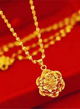 香港真金色项链女款转运花吊坠