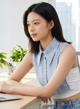 蓝色格子假领子女士百搭装饰衬衫领子保暖减龄上衣毛衣卫衣假衣领