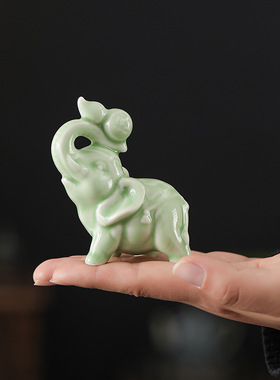 国潮风招财陶瓷吉象如意家居摆件小号茶室茶宠客厅玄关办公室装饰