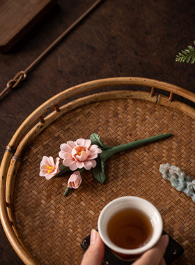 陶瓷手工牡丹花水仙花捏花花枝仿真花家居茶台书房花瓶花插永生花