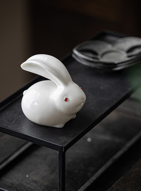 羊脂玉白瓷可爱小白兔茶宠摆件