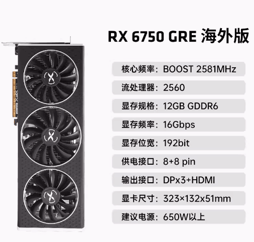 XFX讯景RX 6750GRE/6500XT/6800/7900XTX海外版黑狼游戏独立显卡-图2