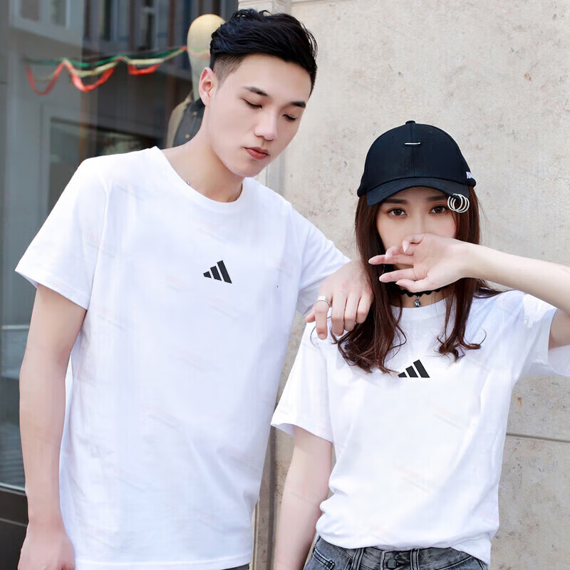 阿迪达斯短袖男装女装秋季新款舒适纯棉运动半袖休闲圆领短袖T恤 - 图0