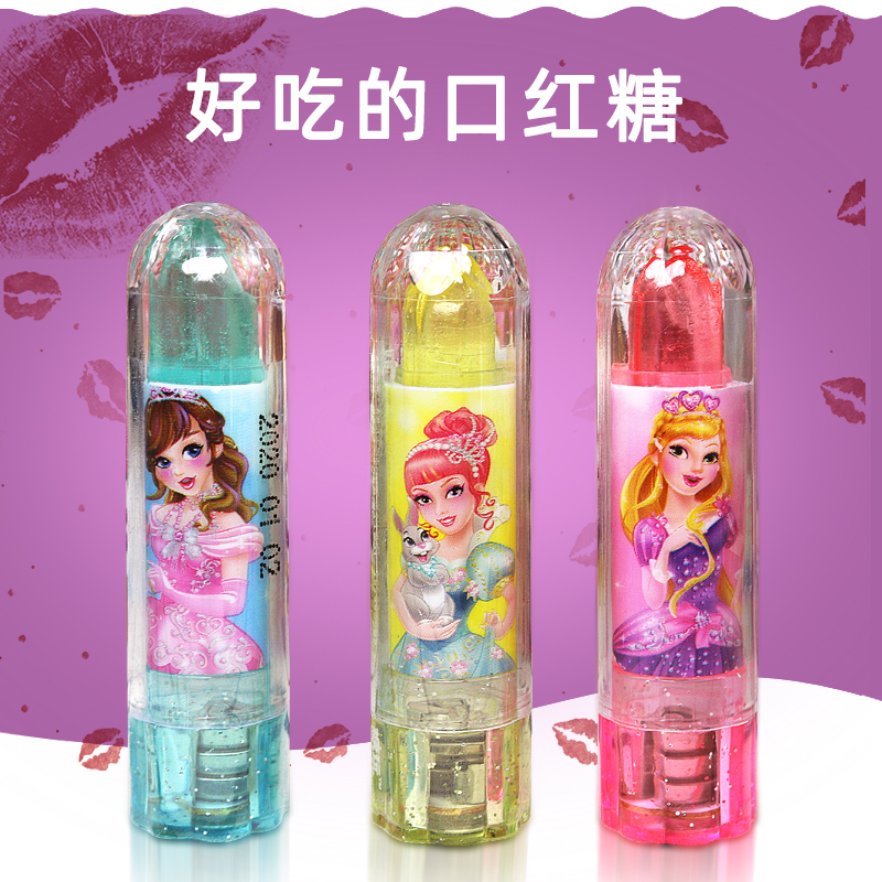 创意闪光温莎公主口红糖唇膏造型棒棒糖水果味小零食儿童趣味玩具