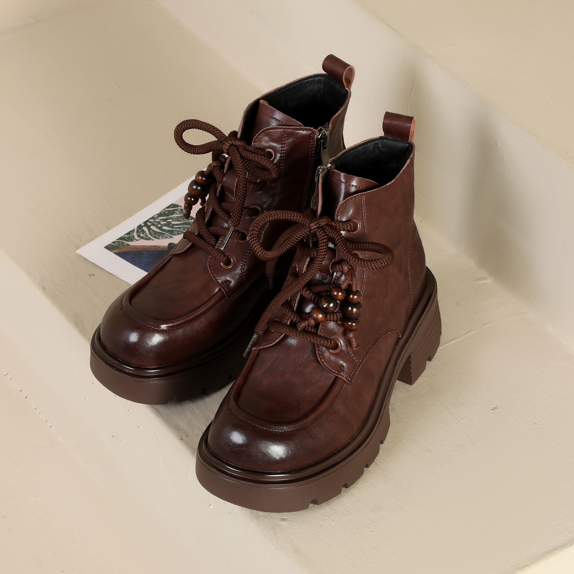 头层牛皮马丁靴女真皮短靴厚底轻便软底增高圆头休闲中跟系带短筒,淘宝优惠券,粉丝福利购,淘宝优惠卷