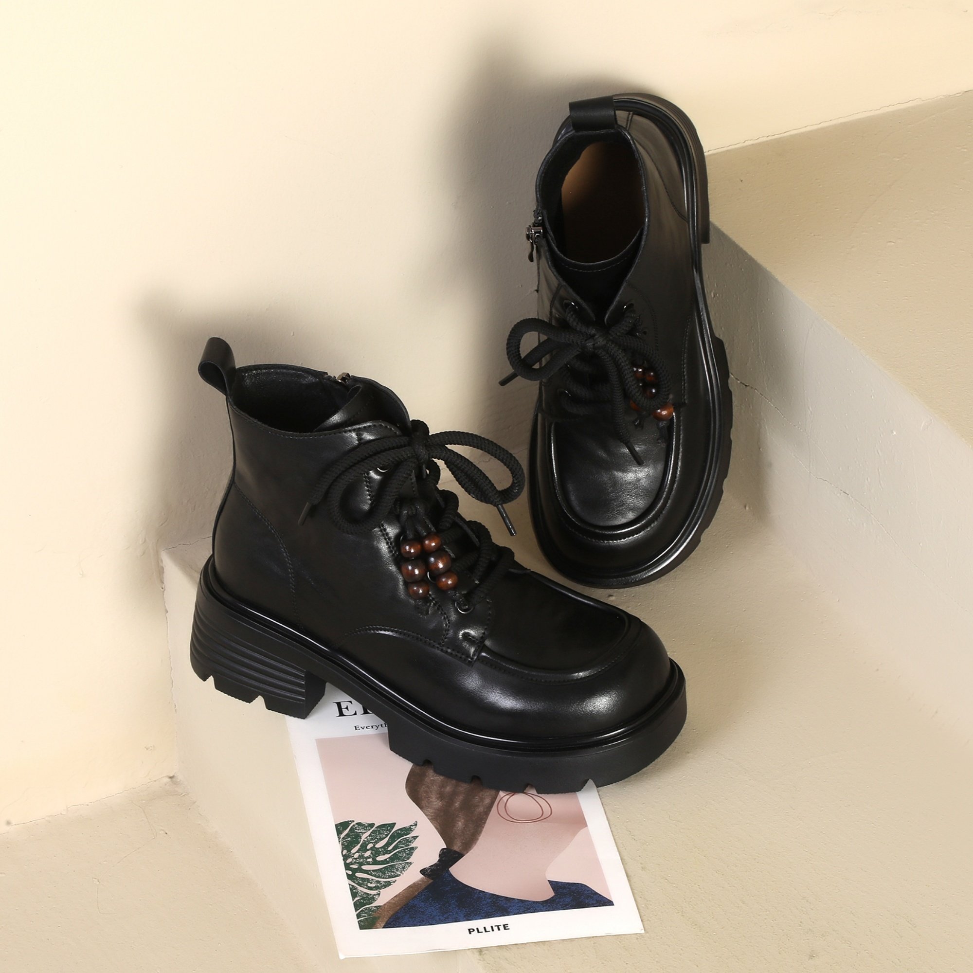 头层牛皮马丁靴女真皮短靴厚底轻便软底增高圆头休闲中跟系带短筒,淘宝优惠券,粉丝福利购,淘宝优惠卷