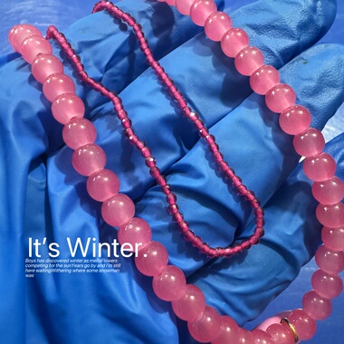 ins粉色串珠爱心双层项链叠戴