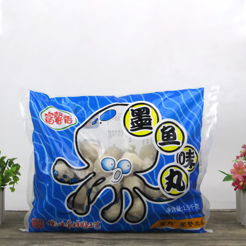 富邦墨鱼丸1.5kg*8包商用富馨香花枝丸火锅食材 台湾鸡排油炸小吃 - 图0