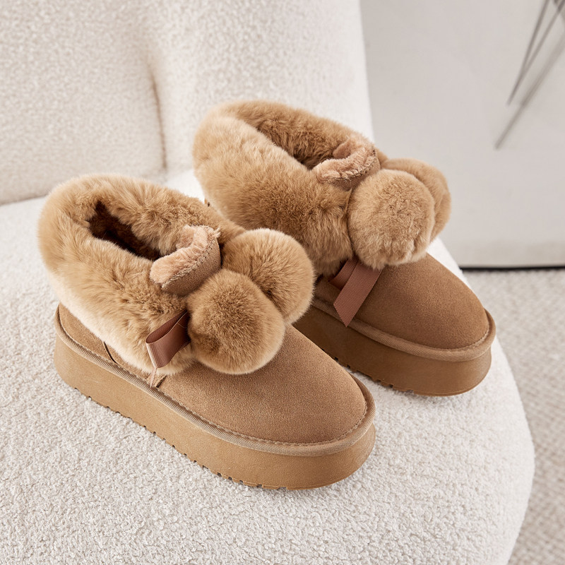 兔毛厚底雪地靴女2025冬季松糕可爱毛毛球内增高棉鞋加绒加厚保暖,淘宝优惠券,粉丝福利购,淘宝优惠卷
