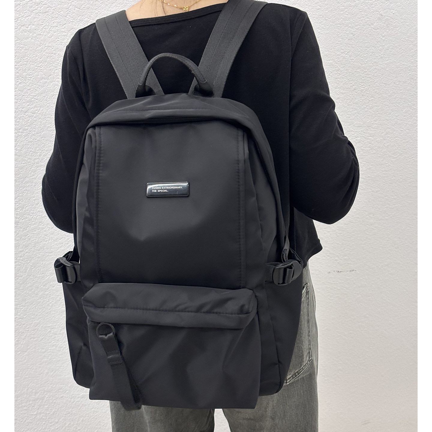 简约纯色双肩包男女款通用大容量多功能学生书包户外防水旅行背包,淘宝优惠券,粉丝福利购,淘宝优惠卷