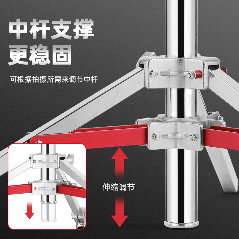 专业影视灯架摄影重型支架海罗兰摄影棚带滑轮大型灯架不锈钢加粗加厚顶灯架神牛金贝爱图仕带横臂摇臂横杆 - 图2