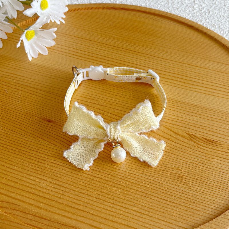 Autumn pet collar bow tie dog collar cute bow kitten accessories pendant pearl small floral fresh
