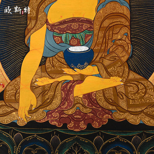 欧斯特 释迦牟尼佛手绘唐卡 西藏背景墙画黑卡画像挂画客厅装饰画 - 图3