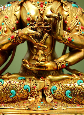 全鎏金尊胜母铜像带彩珠