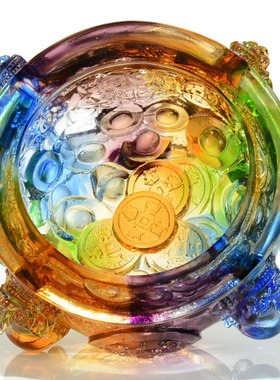 欧斯特琉璃聚宝盆摆件水晶聚财位店铺开业四方招财貔貅聚宝盆摆件