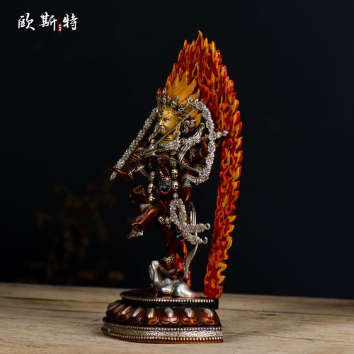 欧斯特定制手工7寸紫铜镀银 作明佛母家用铜像西藏客厅桌面装饰品 - 图0