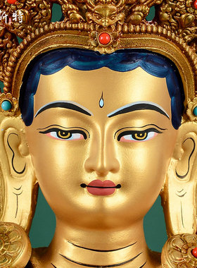 欧斯特 绿度母铜像摆件 家居客厅铜鎏金雕花工艺品 铜器雕像10寸