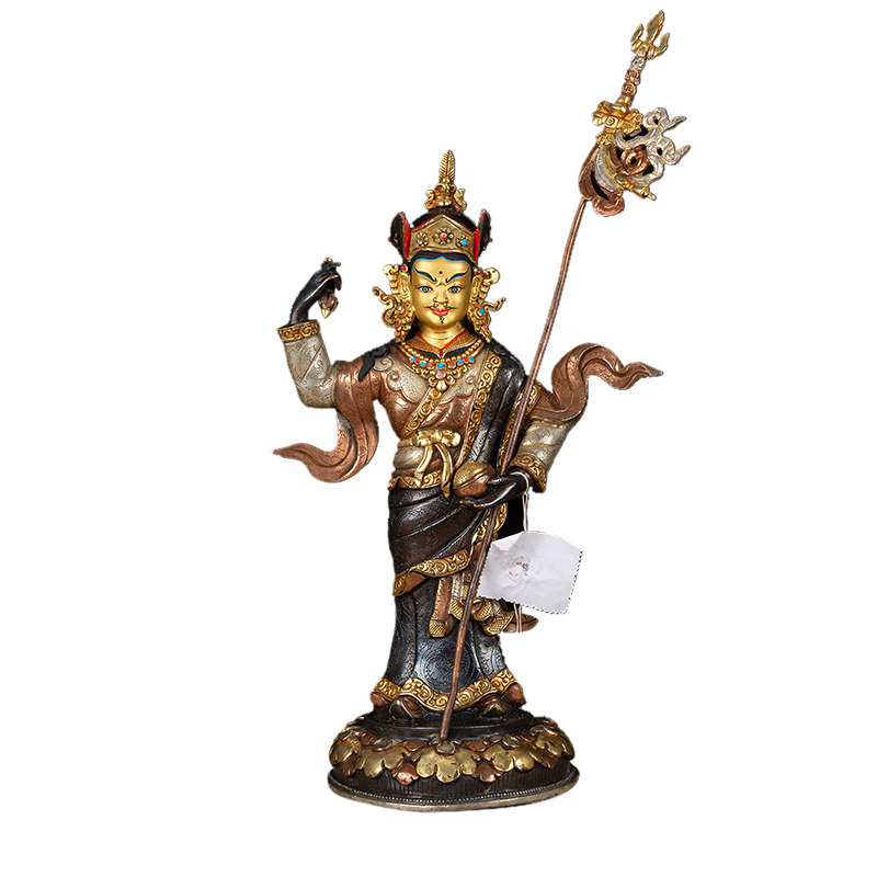 欧斯特莲花生大士铜像尼泊尔手工紫铜鎏金莲花生大师佛摆件10寸-图0