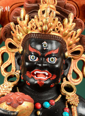 黑财神铜彩绘雕花像家居摆件