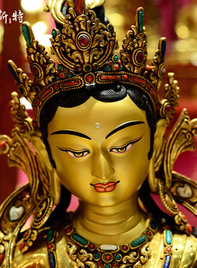 释迦族手工绿度母铜像摆件