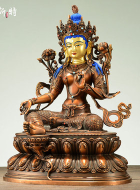 紫铜色绿度母桌面摆件