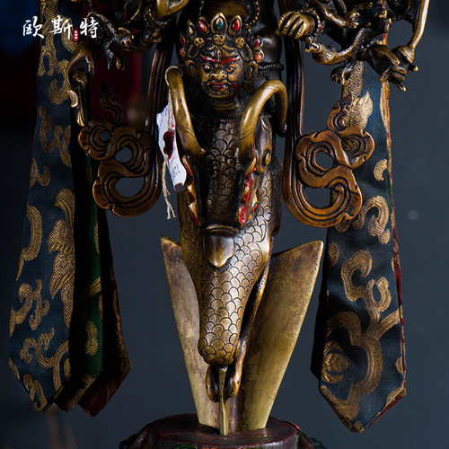 欧斯特 家用秽迹金刚宝橛尼泊尔手工紫铜飘带金刚宝杵摆件高57cm - 图2