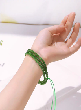 无黑点货头天然俄罗斯碧玉冰底阳绿色圆珠项链 女款玉石珠链